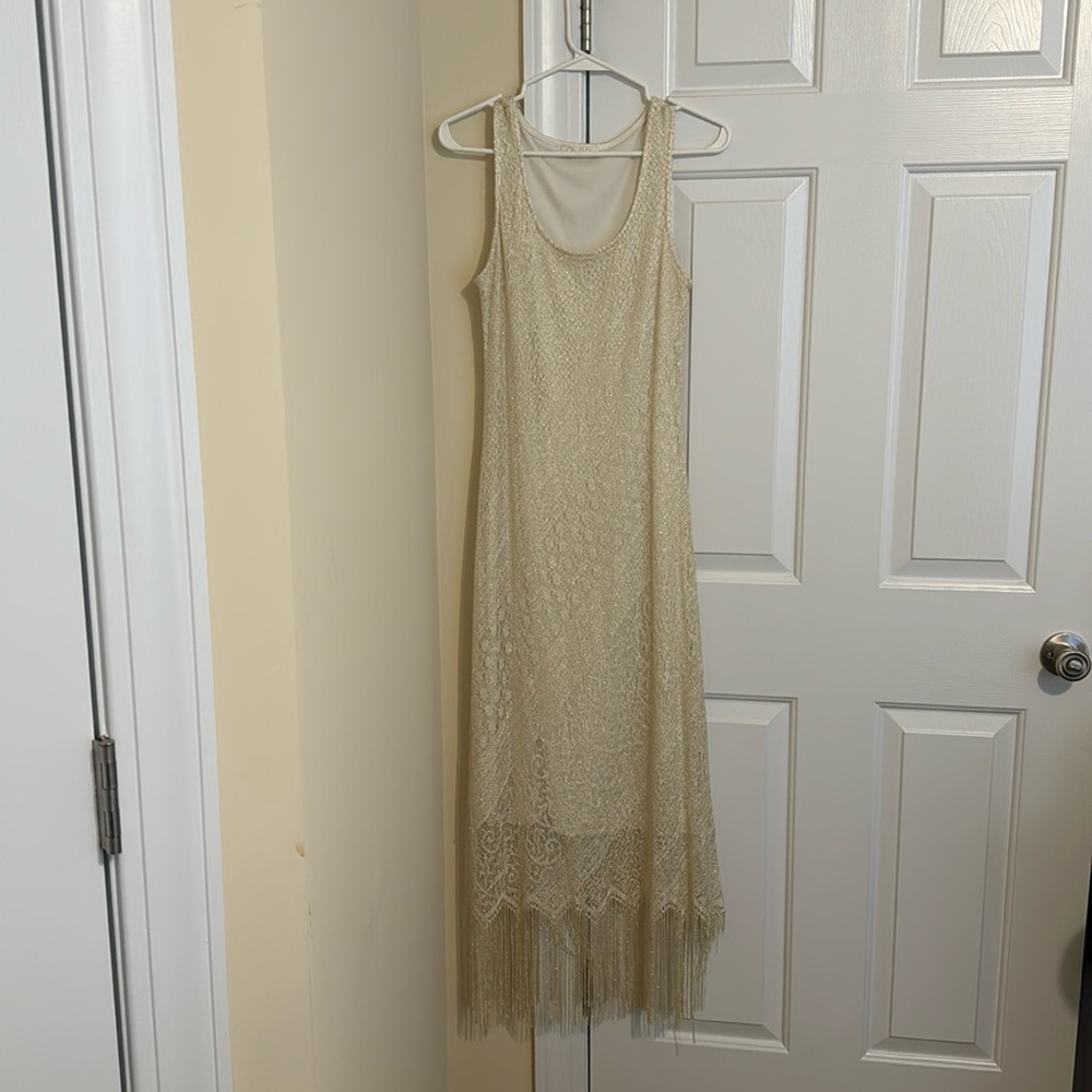 Crème and Gold Fringe Dress
